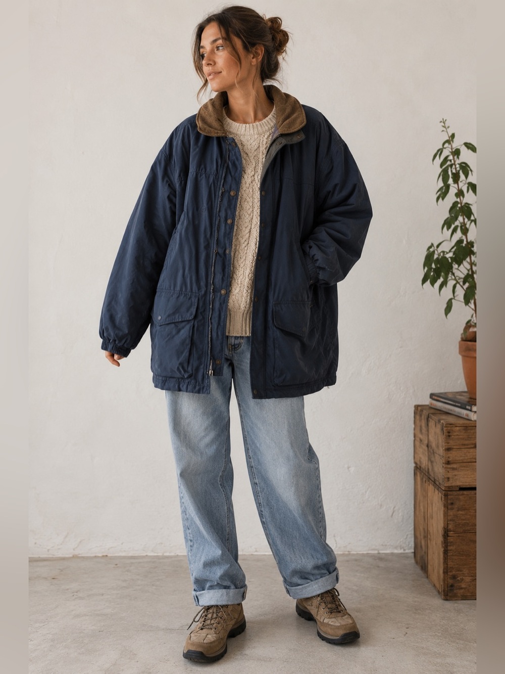 Vintage Pacific Trail Quilted Lined Utility Jacket Medium Blue Outdoor Coat